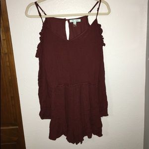 Burgundy hang-shoulder romper